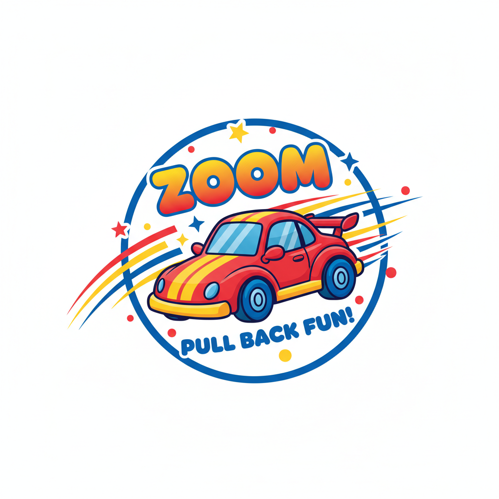 Pull back toy car collection featuring colorful racing cars and SUV models on white background for Toy Trendz.