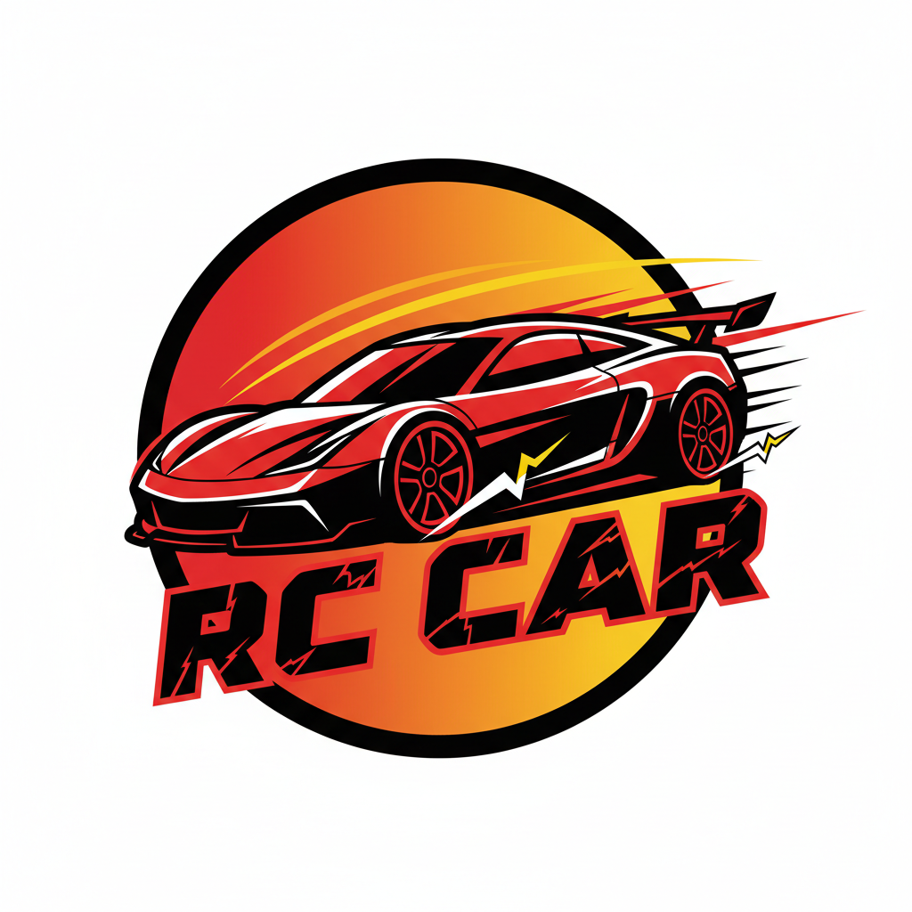Remote control RC toy car collection with racing design and controller on white background.