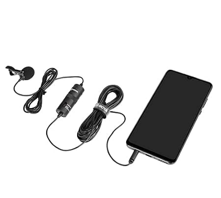 BOYA BY-M1 Professional Lavalier Microphone with 3.5mm connector, compatible with smartphones, DSLR cameras, laptops and audio recorders for video recording, interviews and live streaming.