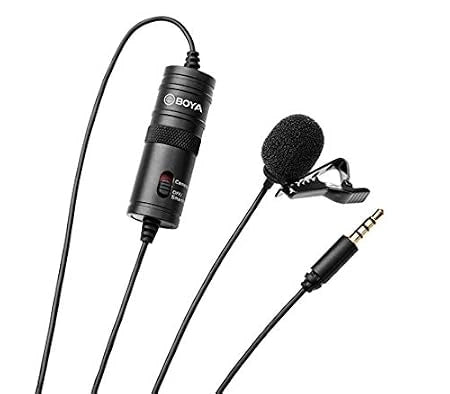 BOYA BY-M1 Professional Lavalier Microphone with 3.5mm connector, compatible with smartphones, DSLR cameras, laptops and audio recorders for video recording, interviews and live streaming.