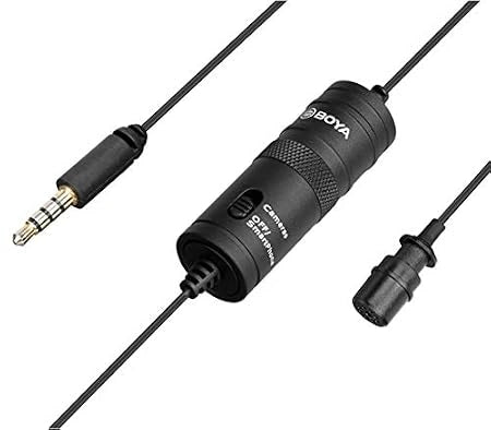 BOYA BY-M1 Professional Lavalier Microphone with 3.5mm connector, compatible with smartphones, DSLR cameras, laptops and audio recorders for video recording, interviews and live streaming.