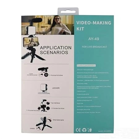Video Making Kit with microphone, LED light, tripod grip and mobile holder for YouTube, Instagram Reels, vlogging and live streaming.