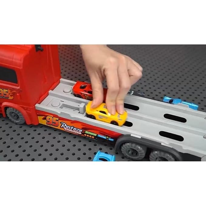 Lightning McQueen Car Carrier Truck Play Set with Foldable Track and Mini Cars | Toy Trendz by JJR MART
