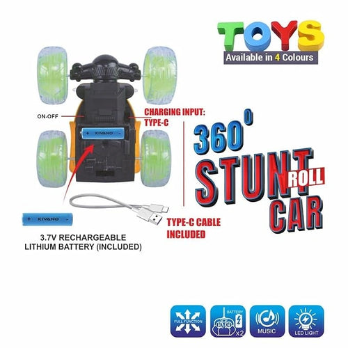 2.4GHz Remote Control Stunt Car with 360 Degree Rotation and LED Wheels for Kids | Toy Trendz JJR MART
