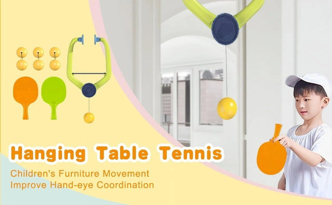 Hanging Table Tennis Trainer Set with Adjustable Height and Ping Pong Paddles | Toy Trendz by JJR MART