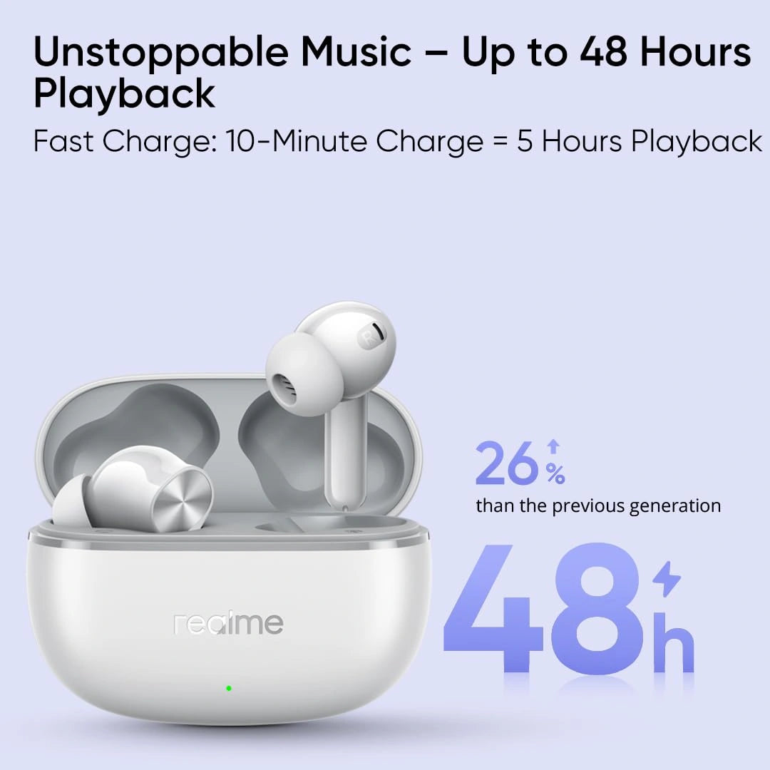 realme Buds T200 Lite Storm Grey Bluetooth True Wireless Earbuds with 12.4mm Dynamic Bass Driver, 4-Mic AI ENC, 48 Hours Playback, Bluetooth 5.4 and Google Fast Pair - JJR Mart