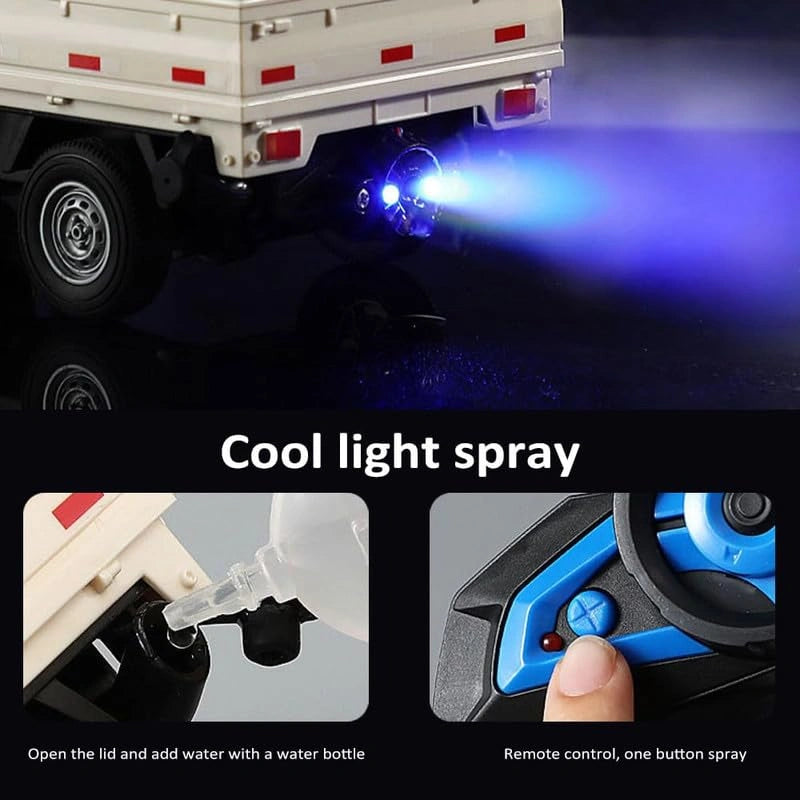 1:16 RC Container Transport Truck with smoke effect, LED headlights, cargo storage, and 2.4GHz remote control from Toy Trendz by JJR Mart.
