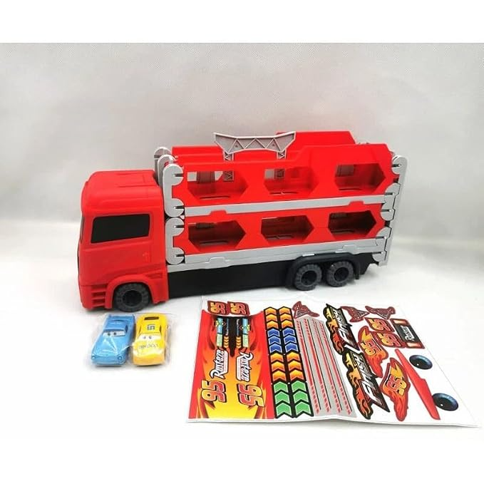 Lightning McQueen Car Carrier Truck Play Set with Foldable Track and Mini Cars | Toy Trendz by JJR MART