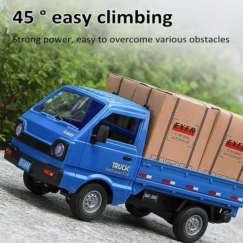 1:16 RC Container Transport Truck with smoke effect, LED headlights, cargo storage, and 2.4GHz remote control from Toy Trendz by JJR Mart.
