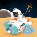 Shop the Space Rocket Car Toy with colorful LED lights, music, astronaut figure, 360° rotation, bump & go movement, and sound effects. Perfect space-themed toy for kids from Toy Trendz by JJR Mart.