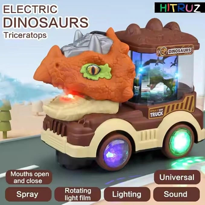 Triceratops Dinosaur Spray Truck Toy with Mist Spray, LED Lights, Music, Moving Mouth & Bump Go Action | Toy Trendz JJR Mart