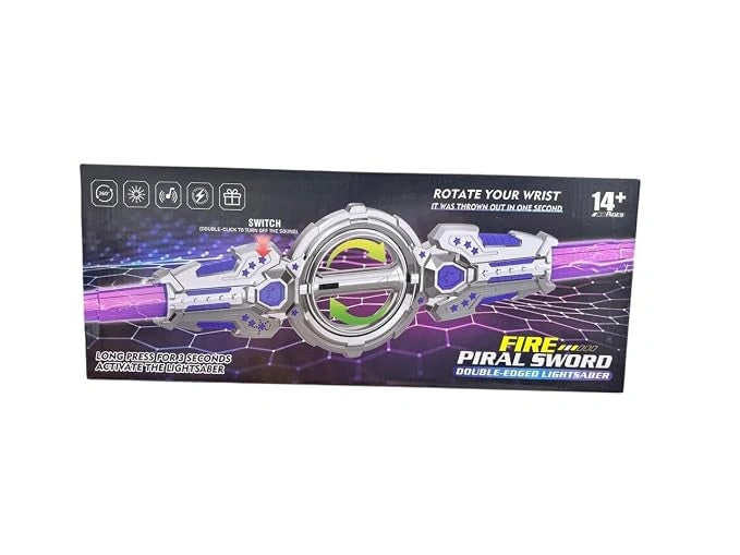 Fire Spiral Double-Edged LED Light Sword Toy with Sound, Rotating Action and Colorful LED Lights for Kids, Teens and Collectors available at JJR Mart Toy Trendz.