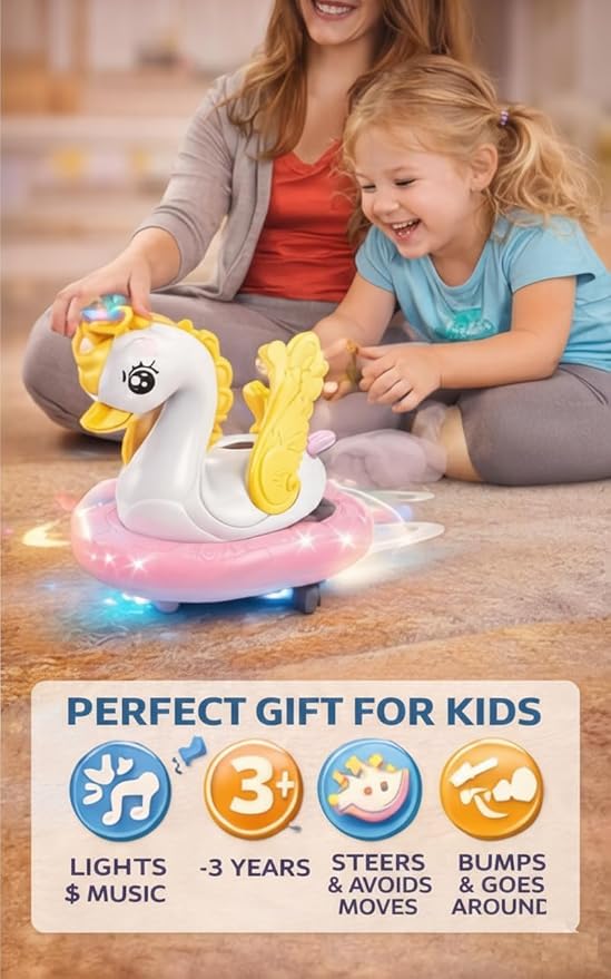 Musical Swan Toy with Hover Ball, LED Lights, Music, Bump & Go Action for Kids | Toy Trendz JJR Mart