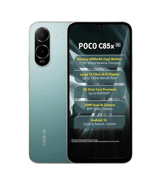 POCO C85x 5G Smartphone with 6300mAh Battery, 120Hz Display and 32MP AI Dual Camera | JJR Mobiles