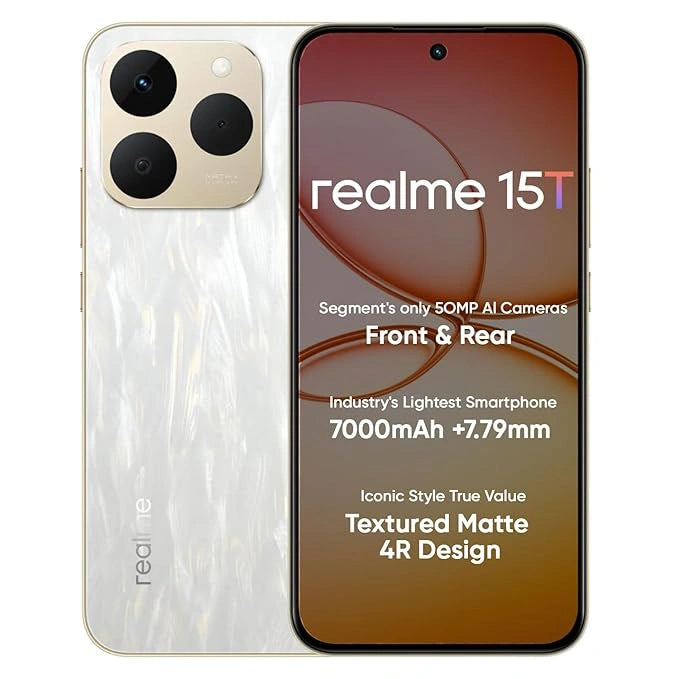 realme 15T 5G Pearl White with 8GB RAM, 256GB Storage, 7000mAh Battery, 50MP AI Front & Rear Camera, AMOLED Display available at JJR Mobiles & JJR Mart Thoothukudi