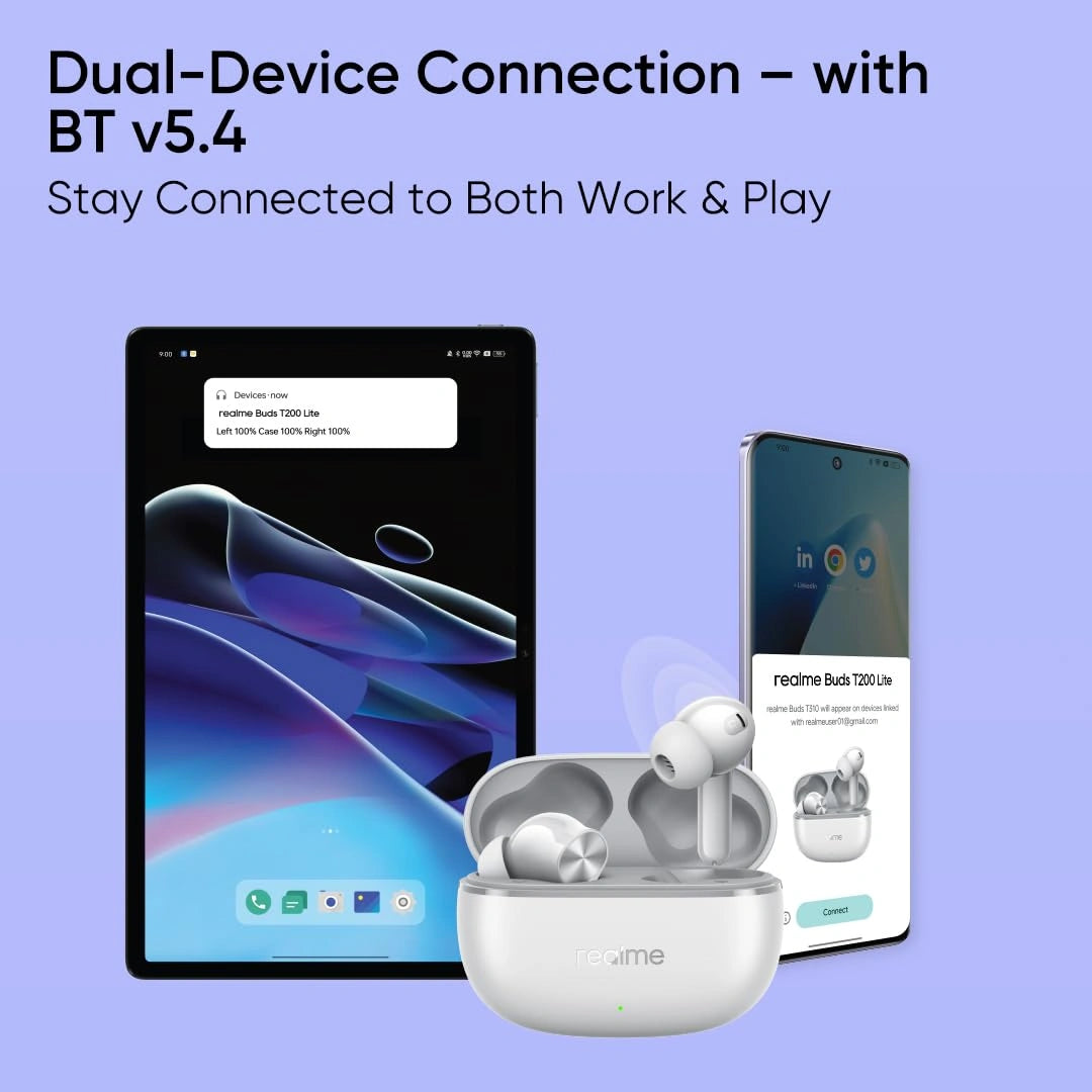 realme Buds T200 Lite Storm Grey Bluetooth True Wireless Earbuds with 12.4mm Dynamic Bass Driver, 4-Mic AI ENC, 48 Hours Playback, Bluetooth 5.4 and Google Fast Pair - JJR Mart