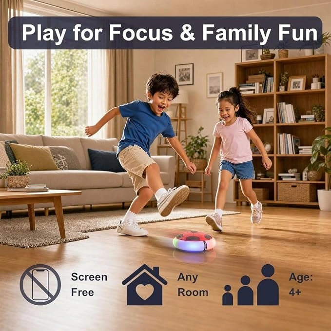 Rechargeable Hover Football with LED Lights, USB-C Charging, Soft Foam Bumper Indoor Football Toy for Kids | JJR MART Toy Trendz