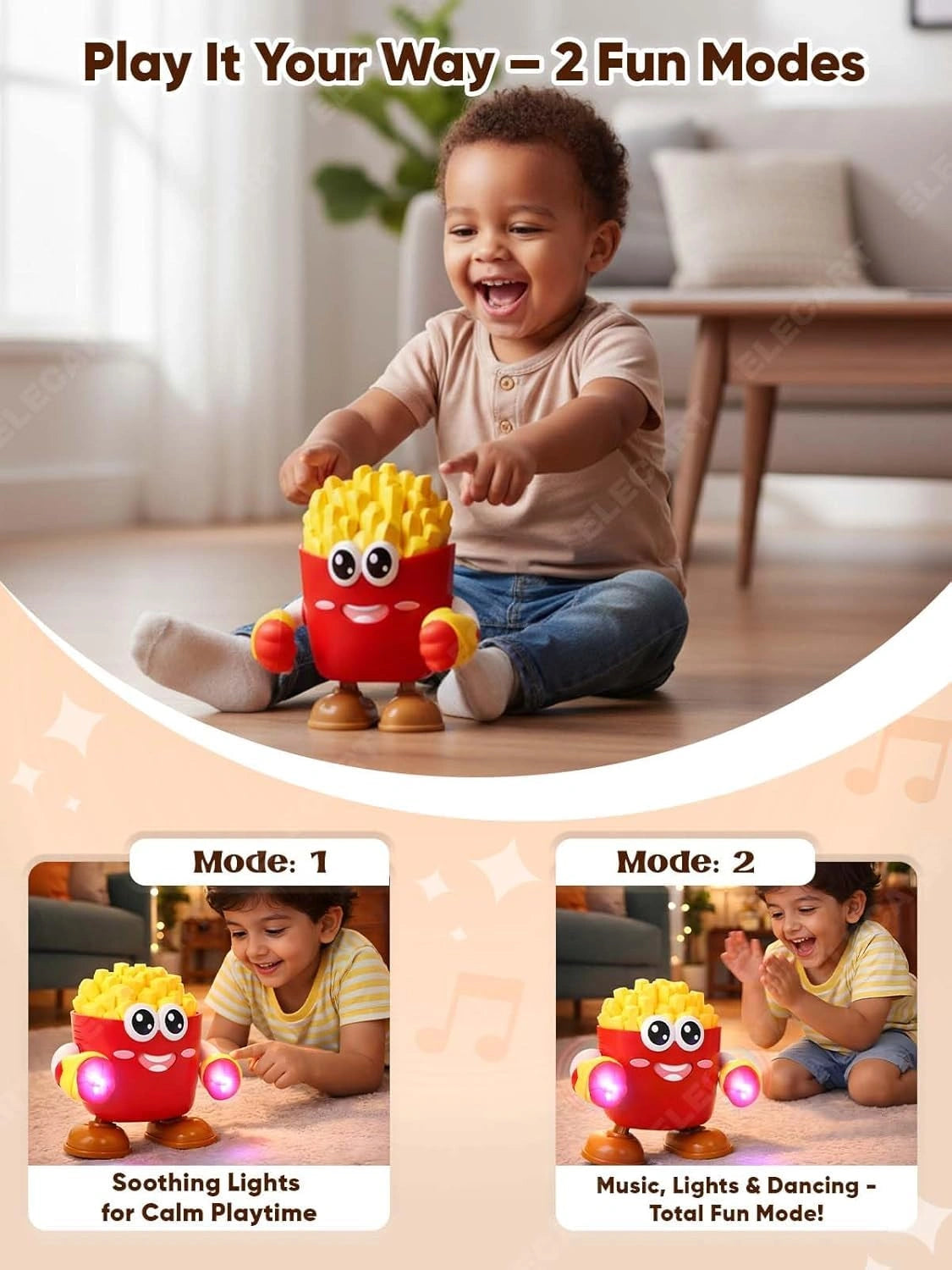 Interactive Musical French Fries Toy with Lights, Music, Talking & Voice Recording for Kids | Toy Trendz JJR Mart