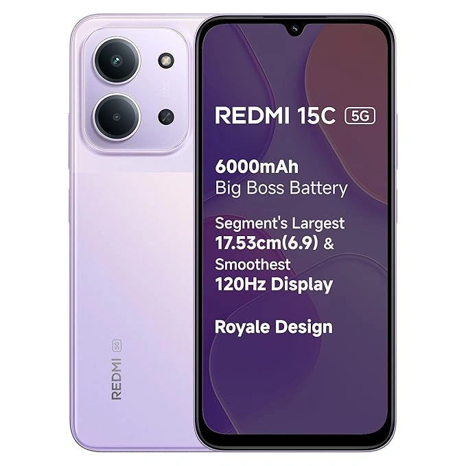 Redmi 15C 5G 6GB RAM 128GB smartphone with 120Hz display, 50MP AI camera, MediaTek Dimensity 6300 processor and 6000mAh battery - JJR Mobiles