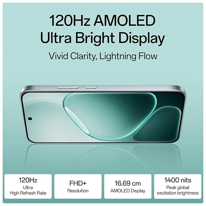 OPPO F31 5G Cloud Green smartphone with 6.57-inch AMOLED 120Hz display, 50MP AI camera, MediaTek Dimensity 6300 processor, 7000mAh battery and 80W SUPERVOOC fast charging.