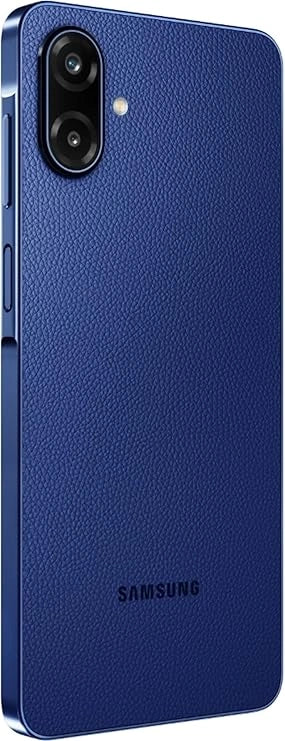 Samsung Galaxy F70e 5G Spotlight Blue smartphone with 6.74-inch display, Dimensity 6300 processor, 6000mAh battery and 128GB storage.