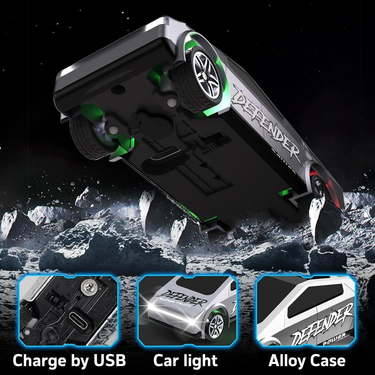 Mini RC Car 2.4GHz remote control metal toy car with controller, alloy body, lighting effects and speed control for kids age 6+ available at Toy Trendz and JJR Mart