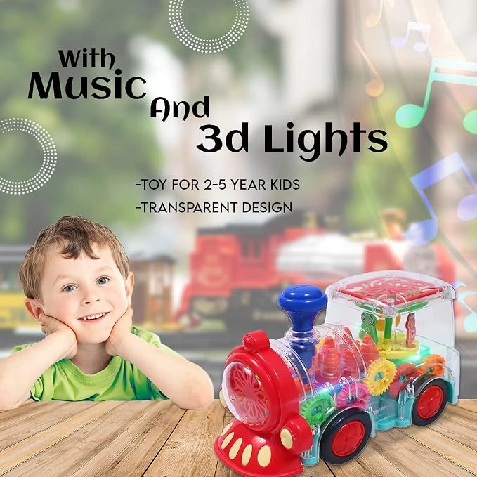 Transparent Musical Gear Train Toy with Moving Gears, 3D LED Lights, Music & Automatic Turning | Toy Trendz JJR Mart