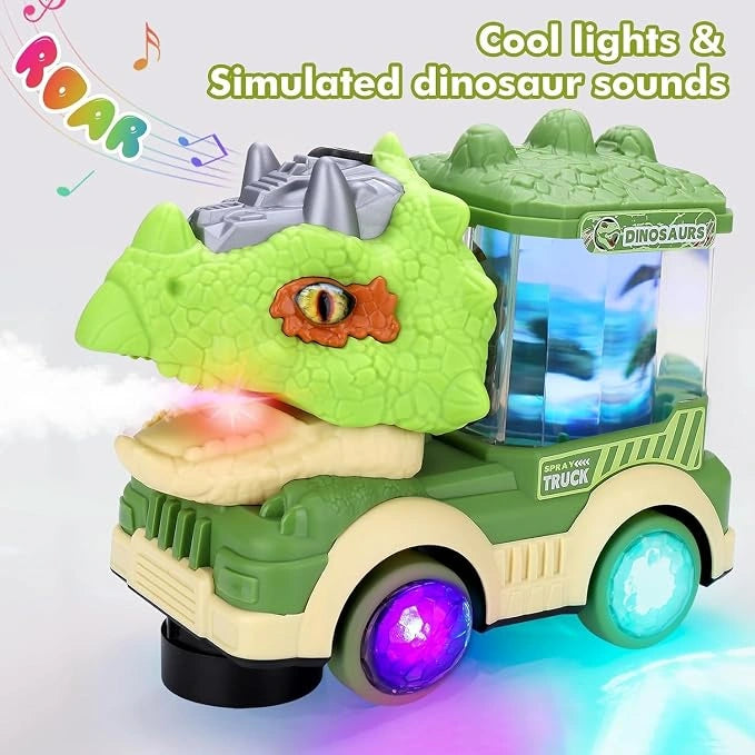Triceratops Dinosaur Spray Truck Toy with Mist Spray, LED Lights, Music, Moving Mouth & Bump Go Action | Toy Trendz JJR Mart