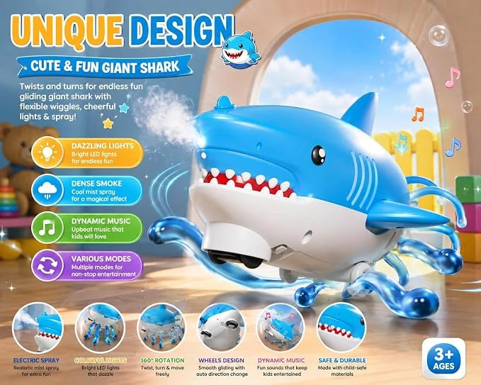 Electric Dancing Shark Toy with LED Lights, Music, Spray Mist and Obstacle Avoidance for Kids | Toy Trendz JJR MART