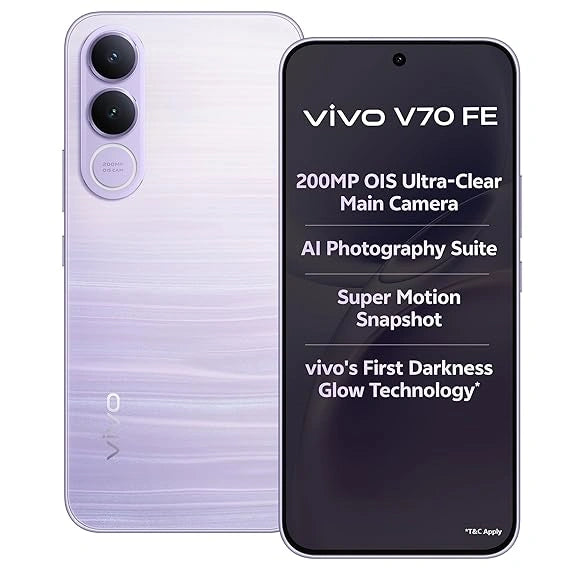 vivo V70 FE 5G Northern Lights Purple with 200MP OIS Camera, 7000mAh Battery, 90W FlashCharge and IP68 IP69 Water Resistance