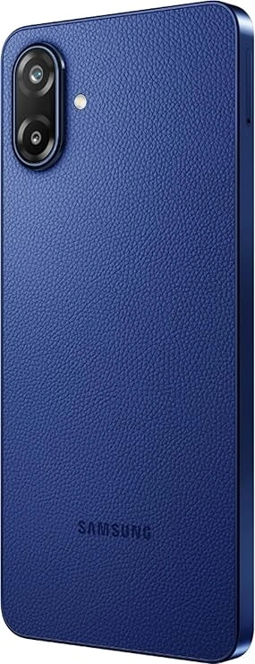 Samsung Galaxy F70e 5G Spotlight Blue smartphone with 6.74-inch display, Dimensity 6300 processor, 6000mAh battery and 128GB storage.