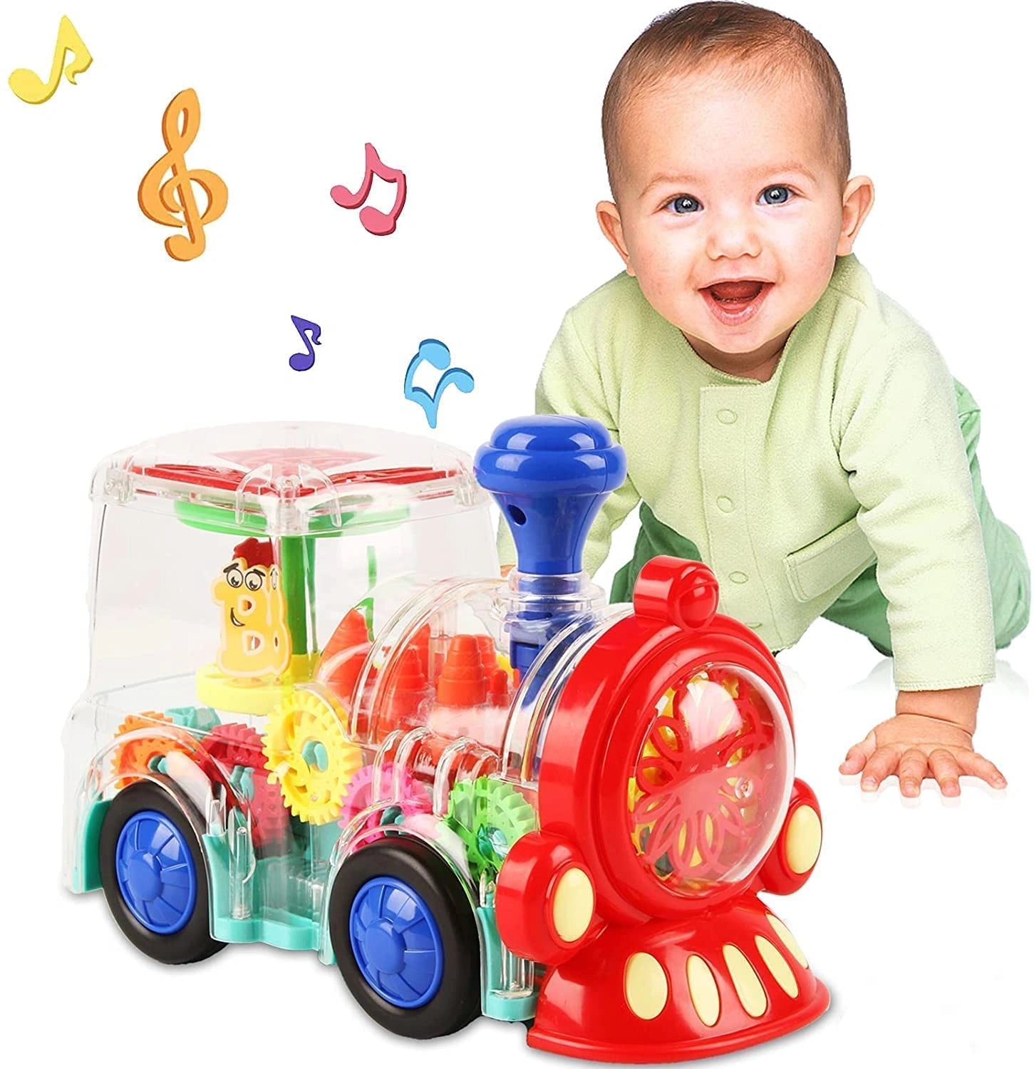Transparent Musical Gear Train Toy with Moving Gears, 3D LED Lights, Music & Automatic Turning | Toy Trendz JJR Mart