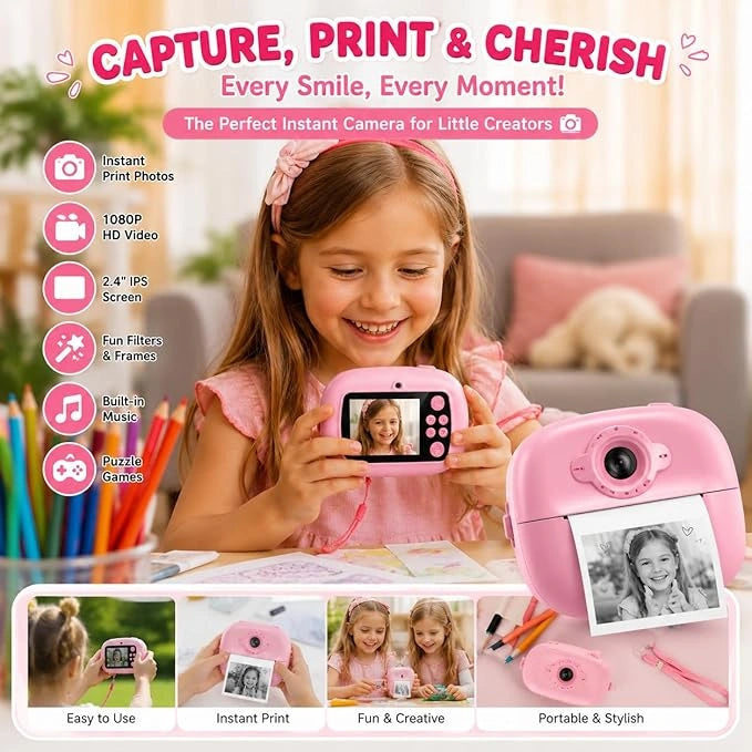 DIY Instant Digital Camera for Kids with Thermal Printer, 20MP Camera and 1080P Video Recording | Toy Trendz by JJR MART
