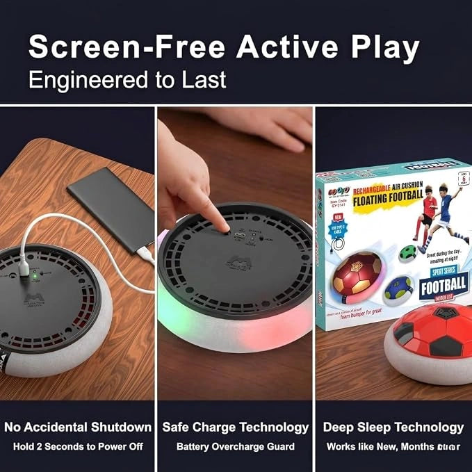Rechargeable Hover Football with LED Lights, USB-C Charging, Soft Foam Bumper Indoor Football Toy for Kids | JJR MART Toy Trendz