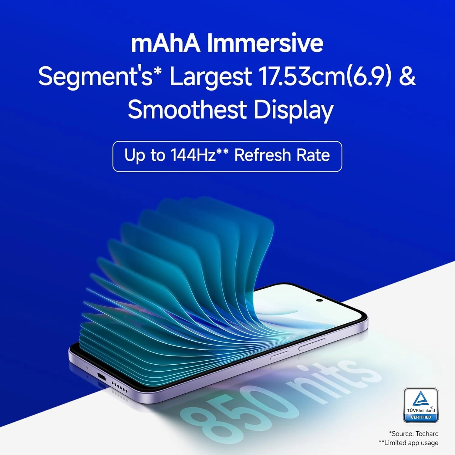 Redmi 15 5G smartphone featuring a 7000mAh Battery, Snapdragon 6s Gen 3 Processor, 6.9-inch FHD+ 144Hz Display, 50MP AI Dual Camera and Xiaomi HyperOS.