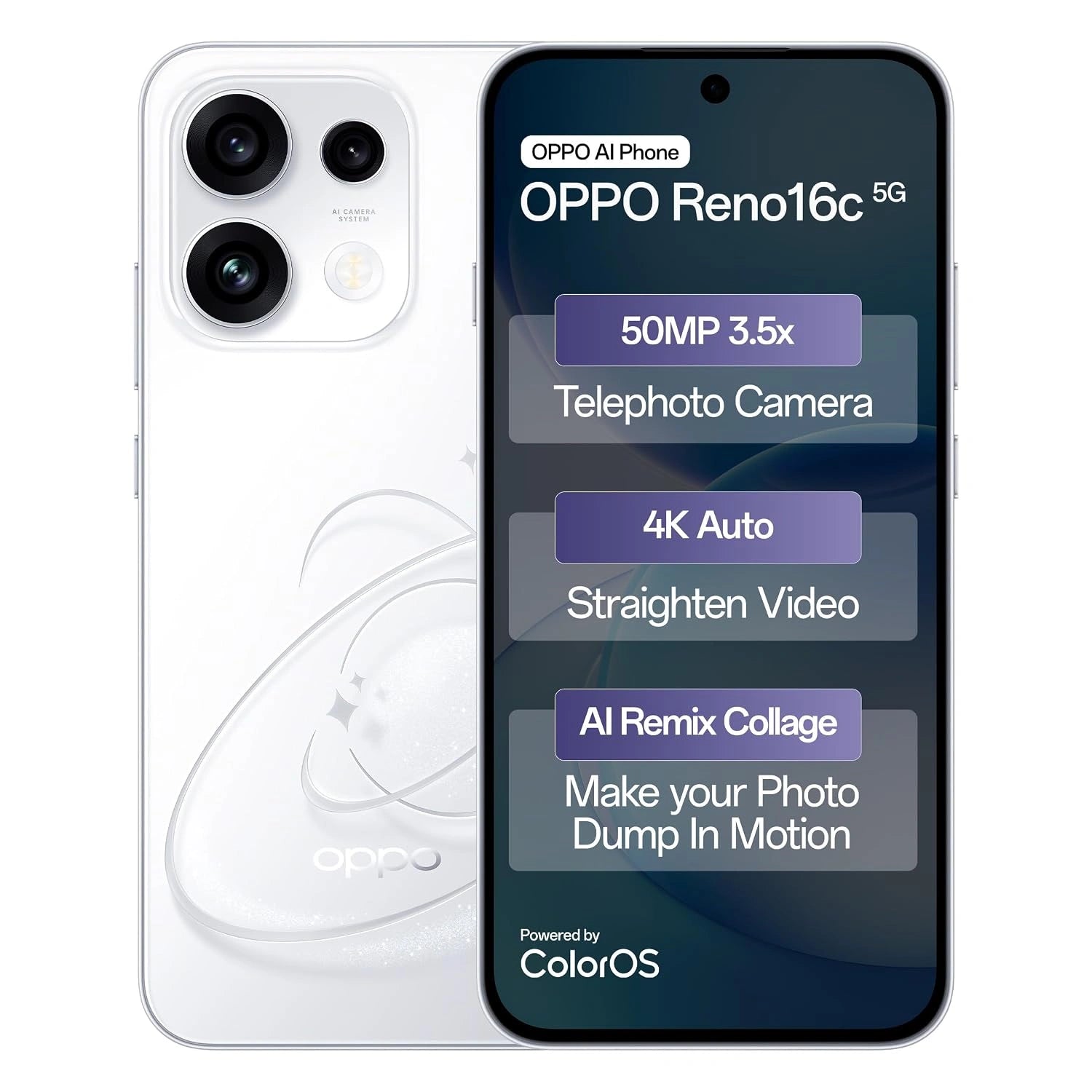 OPPO Reno16c 5G Front and Back View AI Camera Smartphone