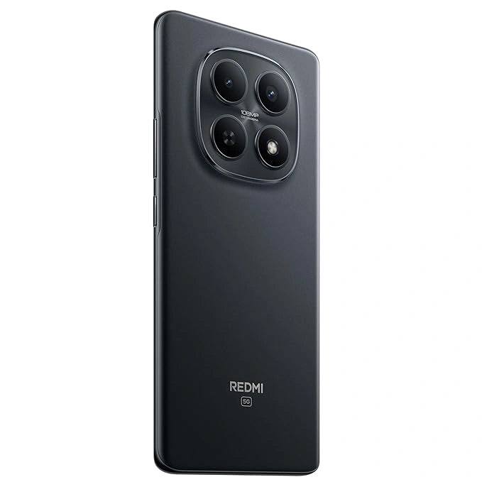 REDMI Note 15 5G Black smartphone with 108MP OIS camera, Snapdragon 6 Gen 3 processor, 6.7-inch 120Hz Curved AMOLED display, 5520mAh battery and 45W fast charging.