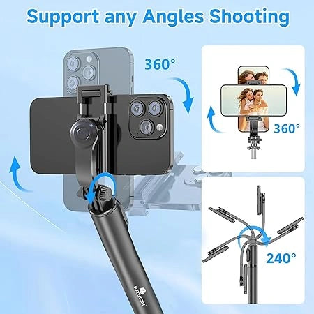Bluetooth Selfie Stick Tripod with wireless remote control, extendable stand and mobile holder for selfies, video recording, Instagram Reels and live streaming.