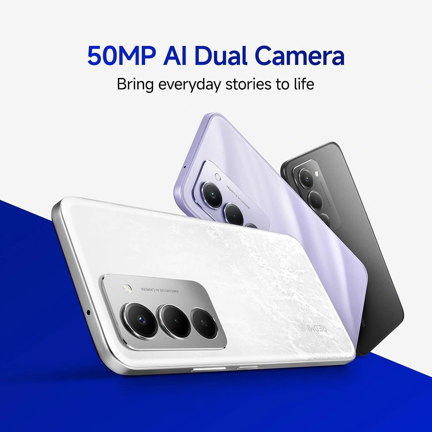 Redmi 15 5G smartphone featuring a 7000mAh Battery, Snapdragon 6s Gen 3 Processor, 6.9-inch FHD+ 144Hz Display, 50MP AI Dual Camera and Xiaomi HyperOS.