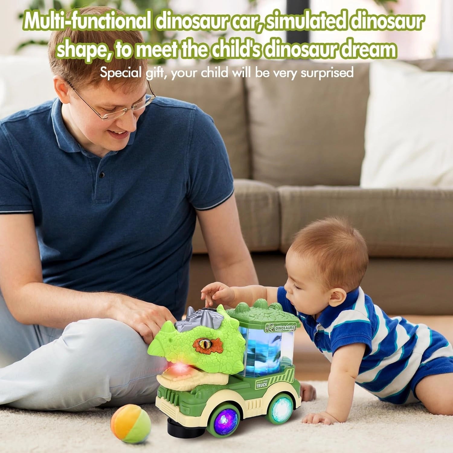 Triceratops Dinosaur Spray Truck Toy with Mist Spray, LED Lights, Music, Moving Mouth & Bump Go Action | Toy Trendz JJR Mart