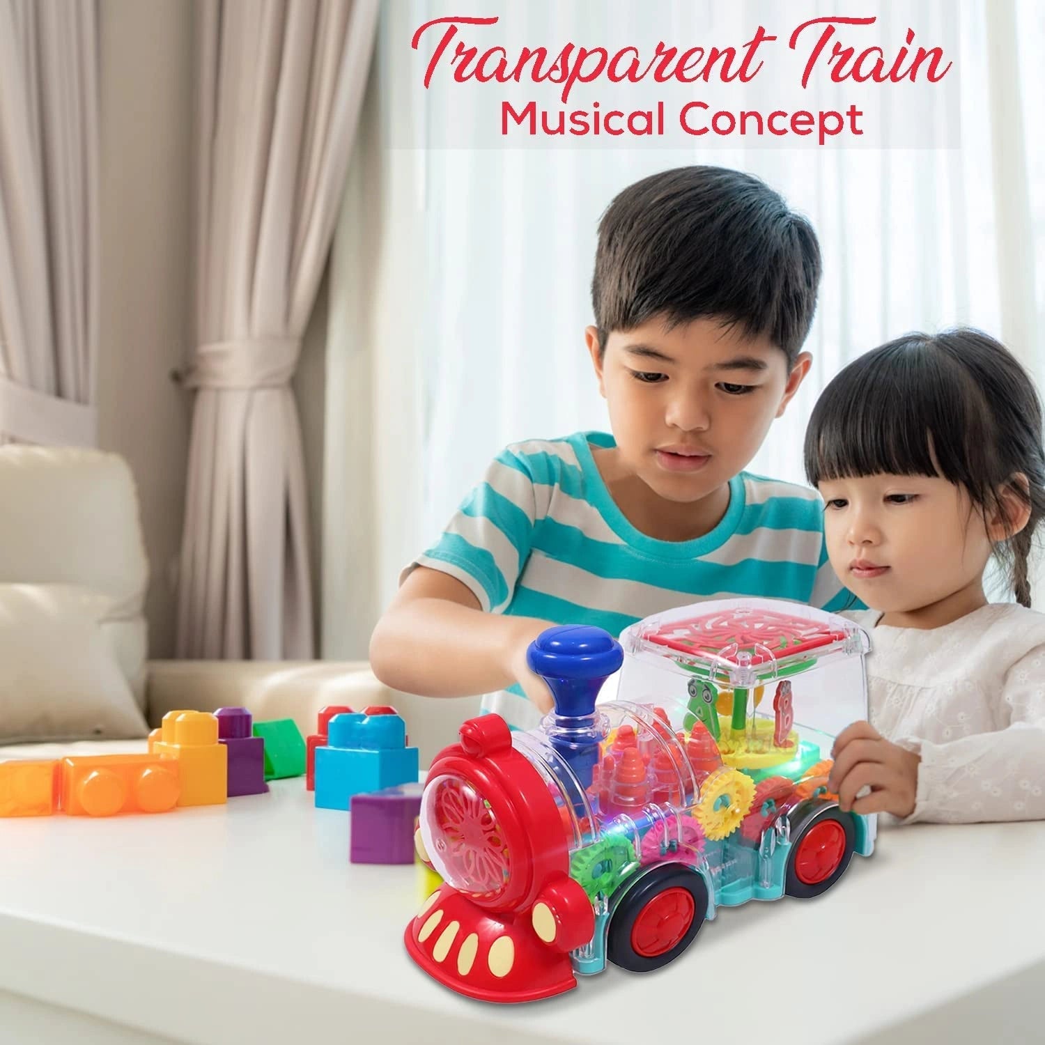 Transparent Musical Gear Train Toy with Moving Gears, 3D LED Lights, Music & Automatic Turning | Toy Trendz JJR Mart