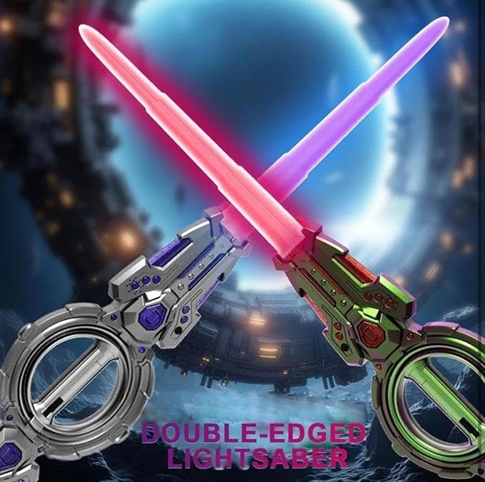 Fire Spiral Double-Edged LED Light Sword Toy with Sound, Rotating Action and Colorful LED Lights for Kids, Teens and Collectors available at JJR Mart Toy Trendz.