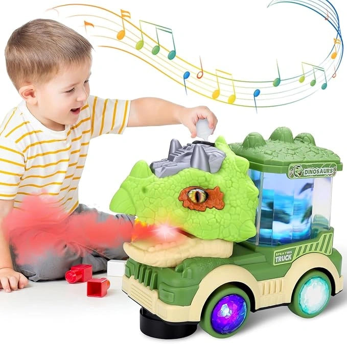 Triceratops Dinosaur Spray Truck Toy with Mist Spray, LED Lights, Music, Moving Mouth & Bump Go Action | Toy Trendz JJR Mart