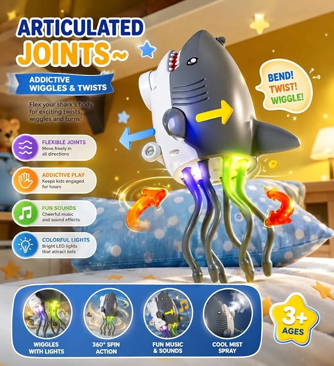 Electric Dancing Shark Toy with LED Lights, Music, Spray Mist and Obstacle Avoidance for Kids | Toy Trendz JJR MART