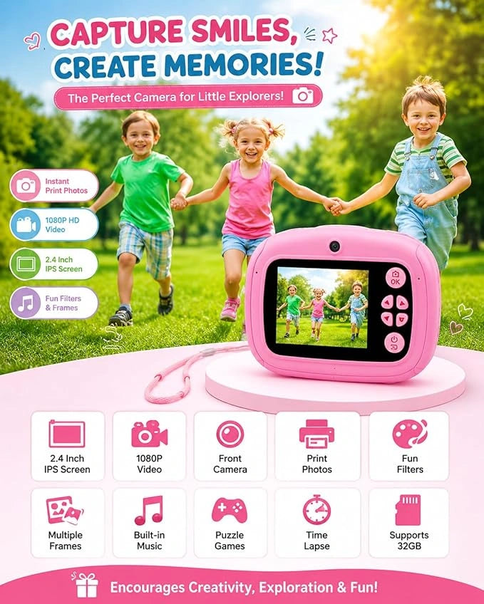 DIY Instant Digital Camera for Kids with Thermal Printer, 20MP Camera and 1080P Video Recording | Toy Trendz by JJR MART