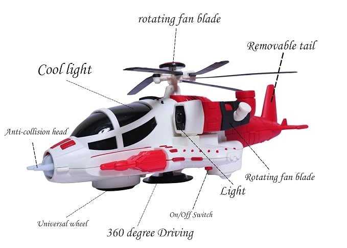 Battery Operated Helicopter Toy with 360° Rotation, LED Lights, Sound Effects & Spinning Propellers for Kids | Toy Trendz JJR Mart