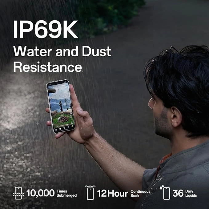 OPPO F33 5G Pearl White smartphone displayed with retail box, featuring 50MP AI dual rear camera, 16MP selfie camera, Dimensity 6360 MAX processor, and 7000mAh battery.