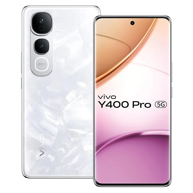 vivo Y400 Pro 5G smartphone featuring a 3D Curved AMOLED Display, 50MP Sony IMX882 Camera, 5500mAh Battery, 90W FlashCharge, Dimensity 7300 5G Processor and AI Features.