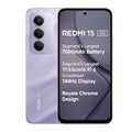 Redmi 15 5G smartphone featuring a 7000mAh Battery, Snapdragon 6s Gen 3 Processor, 6.9-inch FHD+ 144Hz Display, 50MP AI Dual Camera and Xiaomi HyperOS.