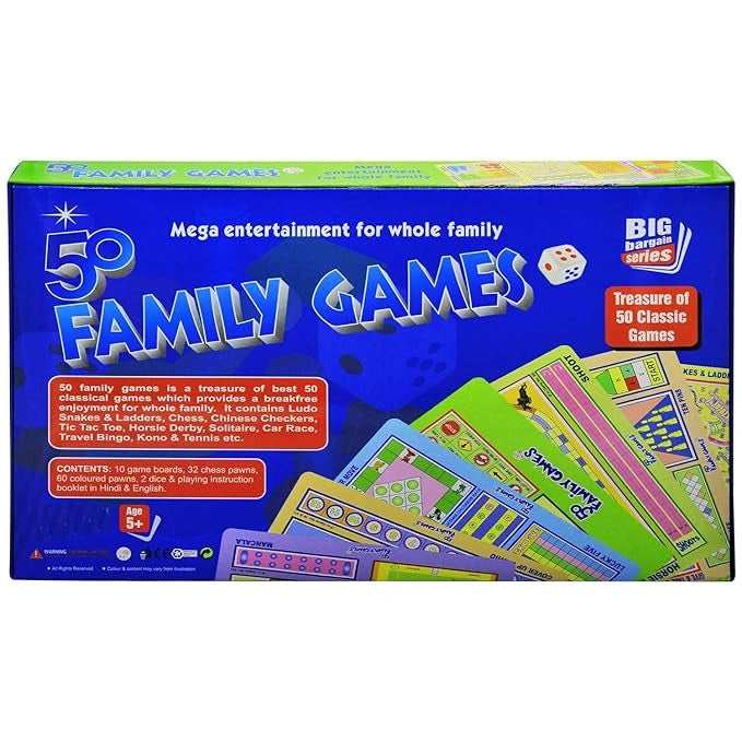 50 Family Games Collection with Multiple Classic Board Games, Playing Pieces and Dice | Toy Trendz by JJR MART